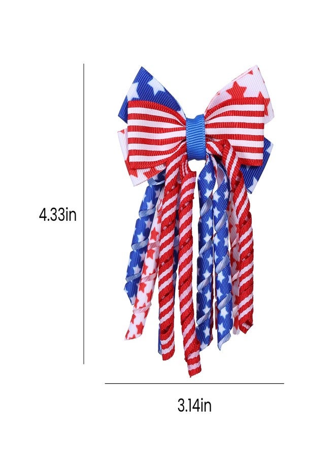 melyde Independence Day Hair Bow Clips 3 Inch Handmade Curly Ribbon Hairpins Boutique Patriotic Hair Accessories for Kids Girls, Red&White&Blue - Image 5
